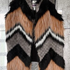 Bar III Chevron Faux Fur Vest in Black, Gray, and Brown